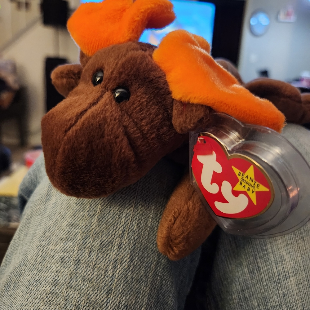 Ty Plush Moose with Orange Antlers